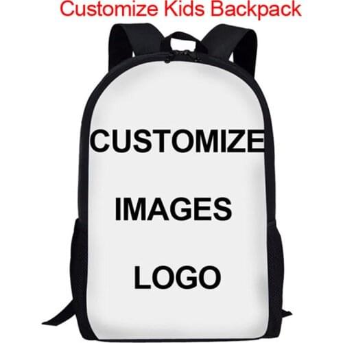 Custom Your Image/Logo 3D Print 16” Children School Bags Backpack For Girls Boys Large Student Book Bag Kids Schoolbag Sac a Dos