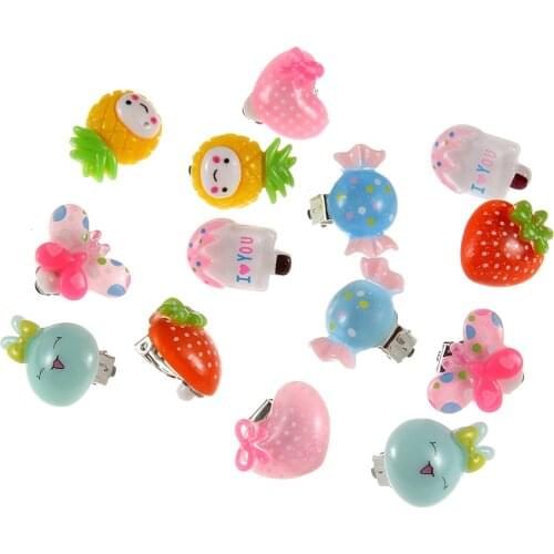 7/pair Cute Cartoon animal / fruit / ice cream Ear Clips Children Clip Earrings Girl Resin no Piercing earring for children kids