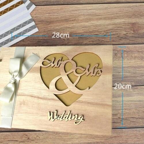Mr&Mrs Wooden Guest Book Album Memory Keepsake for Wedding Anniversary Birthday with 20 Pages Blank Black Cardstocks