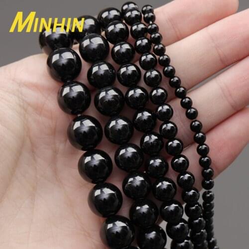 MINHIN Natural Stone Black Chalcedony Jades Beads Round Loose Beads For Jewelry Making 4/6/8/10/12mm DIY Handmade Bracelets