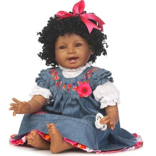 55cm 22" Black skin Silicone Reborn Baby Doll Lifelike Sleeping Newborn Girls Baby Play House Girls Birthday Gifts Reborn Doll