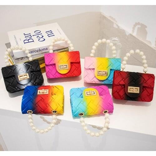 Cute Candy 2021 Jelly Bag Women Pvc Small Shoulder Crossbody Bag Fashion Mini Pearl Chain Lock Messenger Bag Bolsa Feminina