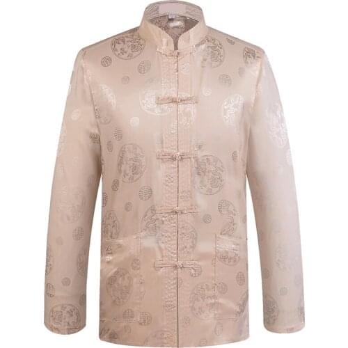 Plus Size 4XL Long Sleeve Kung Fu Shirt New Chinese Traditional Mens Mandarin Collar Full Dragon Tang Suit Clothing Blouse Tops