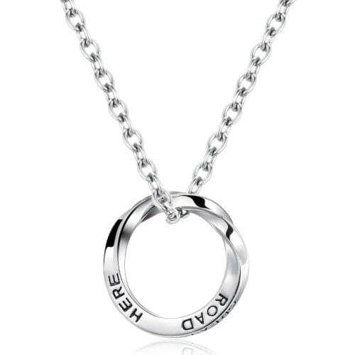 INSCHIC 2021 Simple Circle Mobius English Letters Road Here Pendants Necklace Stainless Steel Gift For Boyfriend Men Male Chain
