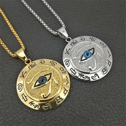 NewTrendy Egypt Eye of Horus Pattern Round Pendant Necklace Mens Womens Necklace Amulet Rune Pendant Accessories Party Jewelry