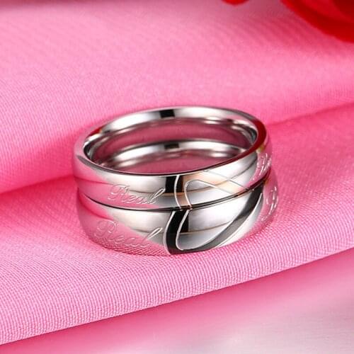 Couple Wedding Rings for Women Men Love Engagement Black Rose Gold 4/5mm Stainless Steel Rings Lover' Gift Wedding Ring Set