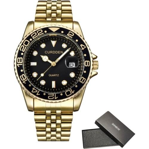 Latest Big Brand Gold Watch Men Stainless Steel Date Quartz Wristwatches Male Gifts Designer Watches Montres de Marque de Luxe