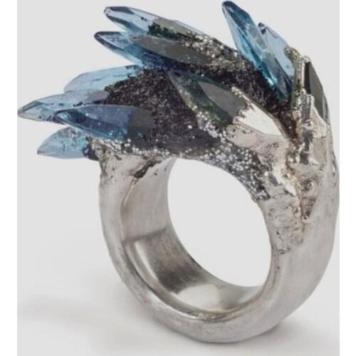 Luxury Blue Zircon Ladies Rings For Men Women Silver Color Vintage Crystal Gravel Engagement Jewelry Commemorative Finger Ring