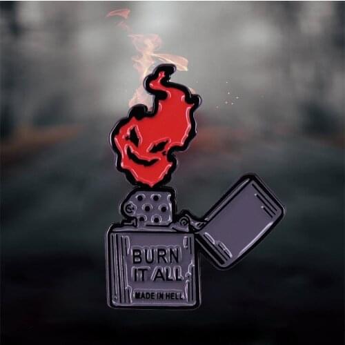 Made In Hell Lighter Metal Badge Burn It All Enamel Pin Burning Demon Devil Fire Face Brooch