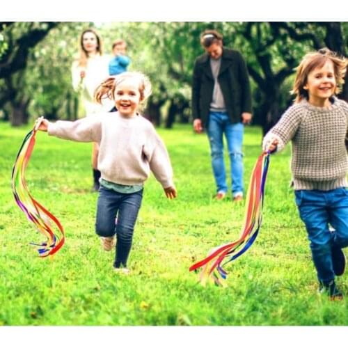 BPA-free Montessori Style Sensory Toy Rainbow Ribbon Hand Kite Wooden Rattle Stick With Hand Bells Baby Children Educational Toy