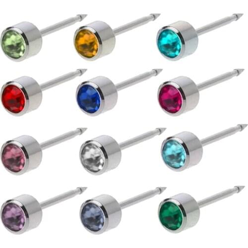 12 Pairs Ear Piercing Earrings Stainless Steel 3mm Clear CZ Studs Hypoallergenic