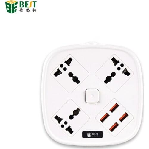 BST-05 Sockets 220v EU Plug Surge 3 Outlet 4 Port USB Charger 2M Extension Cord Power Strip Surge Protector
