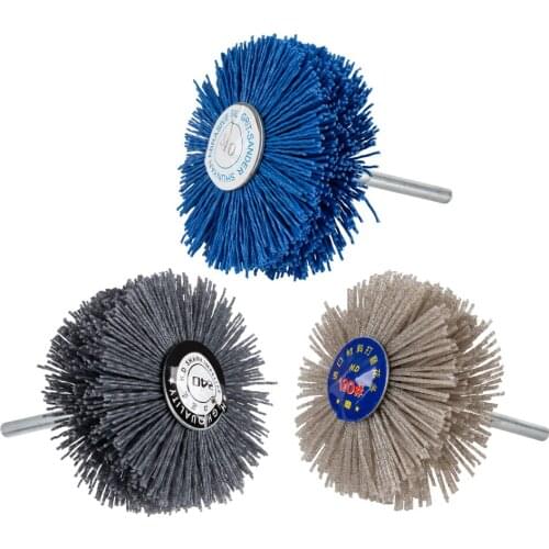 80*6mm shaft Mounted Emery Wire Grinding Wheel Radial Abrasive Polishing Brush for Wood Irregular Surface Finish 80-600 Grit