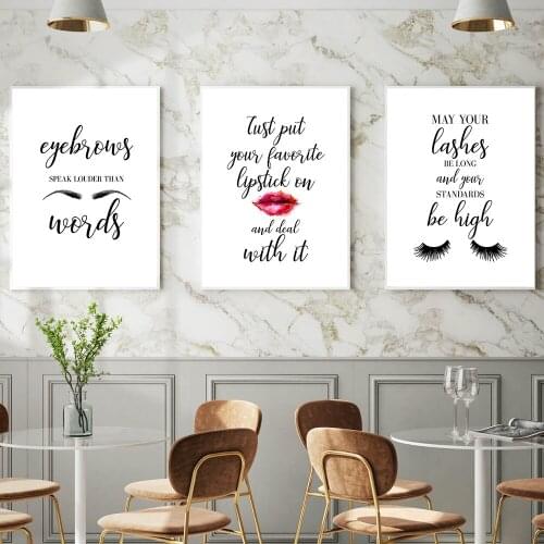 Modern Eyelashes Fashion Canvas Poster Quotes Black White Print Makeup Salon Wall Art Picture Painting Nordic Girls Room Decor