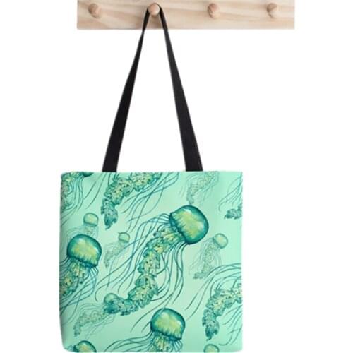 Shopper Watercolor Jellyfish pattern printed Tote Bag women Harajuku shopper handbag girl Shoulder shopping bag Lady Canvas Bag