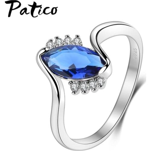 Sparkling Finger Rings for Women 925 Sterling Silver with Blue CZ Cubic Zirconia Wedding Engagement Anniversary Jewelry