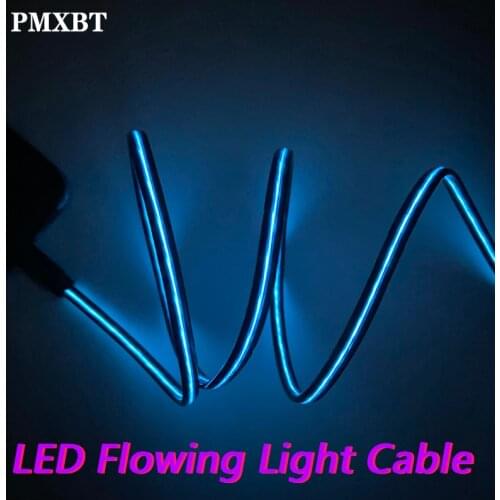 LED Flowing Light USB Cable Charging For Samsung S10 S9 Xiaomi 10 Luminous Micro USB Type C Cable Mobile Phone Charger USBC Cord
