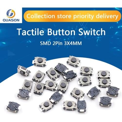 50PCS SMD 2Pin 3X4MM Tactile Tact Push Button Micro Switch Momentary