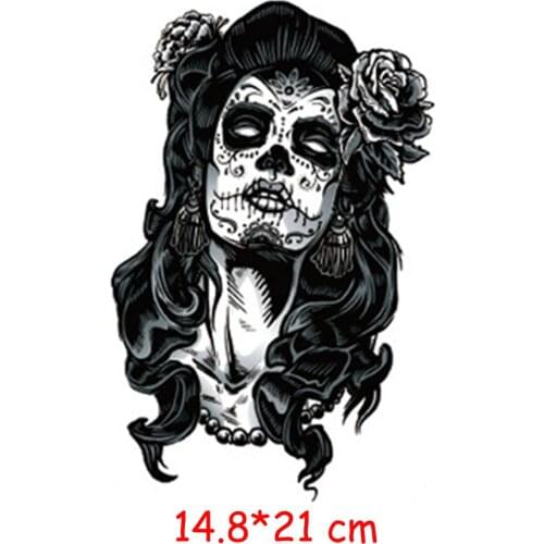 Waterproof Temporary Tattoo Sticker Halloween skull girl flower black tatoo Art Arm leg fake tattoos Women/Men lady 14.8*21 cm
