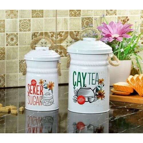 Yildiray Metal Tea Candy Bucket White 2-up Storage Container White