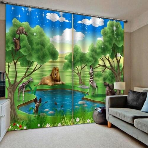 Blackout curtain 3D Window Curtains For Living Room Bedroom Drapes Cortina Customized size green forest curtains