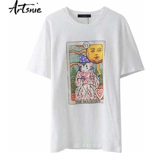 Artsnie disney cartoon print women t shirt summer o neck short sleeve tops femme streetwear casual white vintage t-shirt mujer