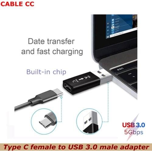 1pcs/lot Type C female to USB 3.0 male adapter connector for Huawei Oneplus Xiaomi Samsung laptop built-in chip 5gbpsTYPEC cable