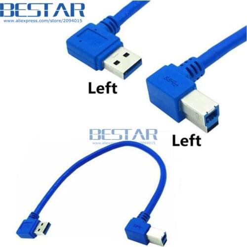 10pcs/lot) 1Ft USB 3.0 A male AM plug 90 degree left angle to USB 3.0 B male BM left angled Cable 30cm for printer Scanners HDD