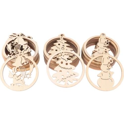 10pcs New Christmas Tree Wooden Pendants Hollow Angel Snowman Hanging Ornaments Xmas Decoration Wood DIY Crafts Embellishments