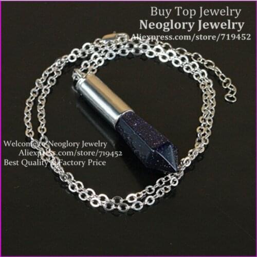 10PCS Silver Plated Nature Blue Sand Gems Stone Point Pendant Gems Druzy Quartz Pendant Bullet Pendant Pendulum Necklace