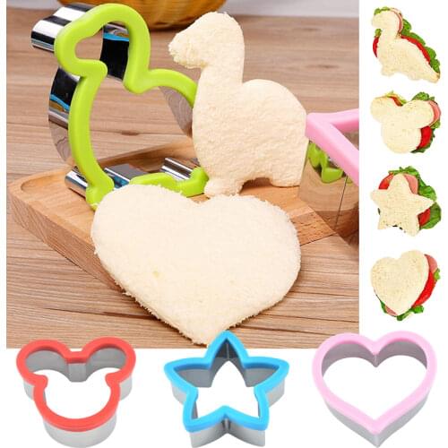 Kitchen Sandwich Cutter Set for Kids Animal Dinosaur Star Heart Shape Stainless Steel Bread Mould Cookie Cutters Mold Accessorie