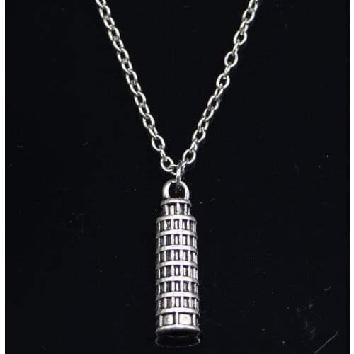 20pcs New Fashion Necklace 25x7mm leaning tower of pisa italy Pendants Short Long Women Men Colar Gift Jewelry Choker