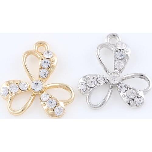 23*24mm Crystal Charm Pendant Lucky Flower Bracelets Necklace For Women DIY Charms Handmade Jewelry Findings Accessories