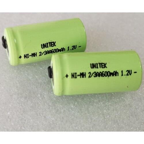 US 600mah 1.2V 2/3AA ni-mh rechargeable battery 2/3 AA nimh cell with welding tabs for Electric razor shaver solar light