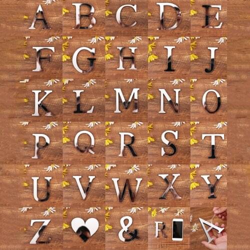 English Letters Acrylic Mirror Surface Wall Sticker 3D Silver Alphabet Poster Bedroom Festival Party Decoration DIY Art Mural