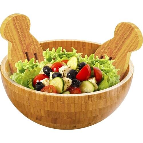 Bamboo Bowl Hot Selling Kitchen Supplies Round Serving Salad Bowl Natural Wood Dishware for Fruit Snacks Appetizers