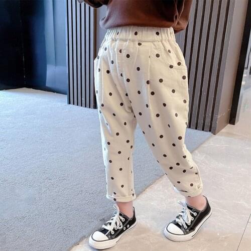 Girl Pants Thick Warm Pants Girl Dot Pattern Trousers For Children Spring Autumn Kids Clothes