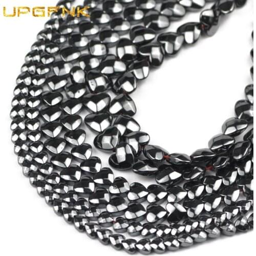 UPGFNK Faceted Love heart Natural Stone Black Hematite 4/6/8mm Loose spacer beads for Jewelry bracelets Making DIY accessories