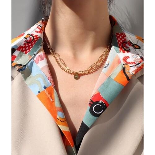 Titanium With 18 K Gold Layered Chain Good Luck Necklaces Women Jewelry Punk Designer Club Cocktail Party Japan