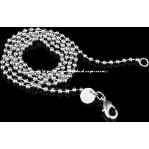 2.4MM Silver Plated Lobster Clasp Bead Chain 16 18 20 22 24 inch Pick Size For Jewelry Making