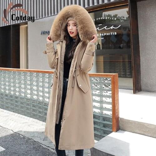 Cotday Cotton Long With Hooded Adjustable Waist Office Style Lady Loose Khaki Elegant 2020 New Winter Warm Women Parker Coat
