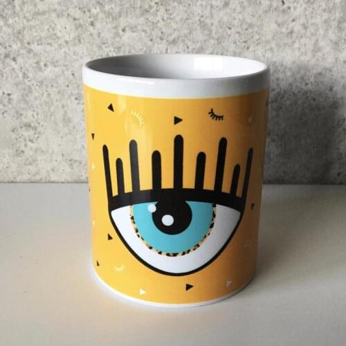 Custog Porcelain Mug Fun Design For Coffee Funny Gifts for Women and Men 12oz Customize Eye