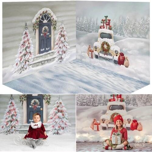 Snow Outdoor Children Birthday Backdrop Photography Winter Frozen Christmas Tree Portrait Background Snowflake Door Gifts Car