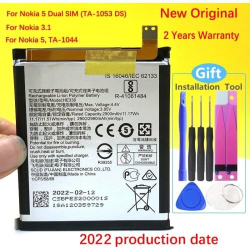 HE336 HE321 Battery For Nokia 3.1 / For Nokia 5 Dual SIM (TA-1053 DS) TA-1063 2900mAh NEW High Quality