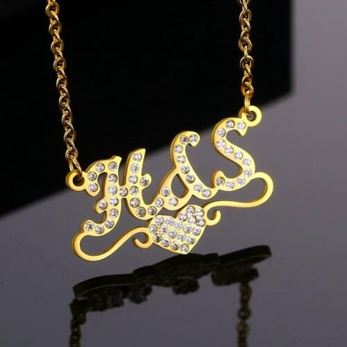 Custom Personalized Stainless Steel Name Necklace Pendant Customized Diamond Heart Letters Necklaces for Women Nameplate Jewelry