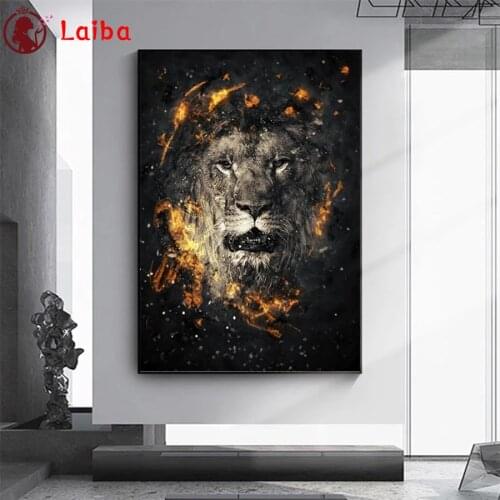 Pictures 5d diamond painting Abstract animal art, black and white lion, flame full novelty mosaic art diamond embroidery