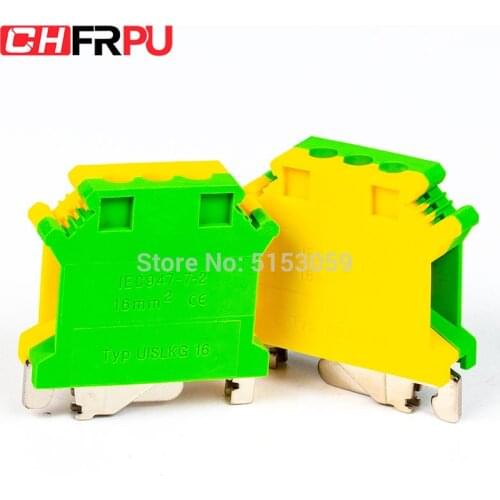 10PCS USLKG16 Universal DIN Rail Mounted Grounding terminal Screw Type Connector Electrical Crimp Terminator