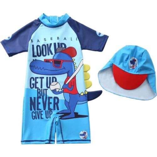 1-6years Boys Swimwear 2021 New Boys Swim Trunk One Piece UPF 50+ Swimsuit Sports Bathing Suits With Dinosaurs Cool Hat