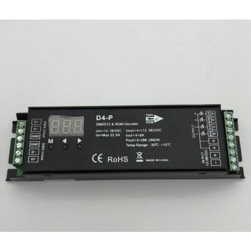 LED CCT/RGB/RGBW decoder DMX&RDM Decoder Input 12-36V 4x8ACH Constant Voltage DMX512 & RDM Decoder D4-P