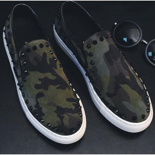 2018 Hot Spring Lazy Shoes Flat heel Real leather Driving Loafers Camo Flats Big Size euro 47